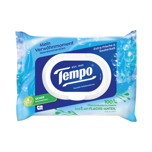 Tempo Feucht Verwöhnmoment mit Meeresmineralien, Feuchte Toilettentücher, Nachfüllung, 42 Stück